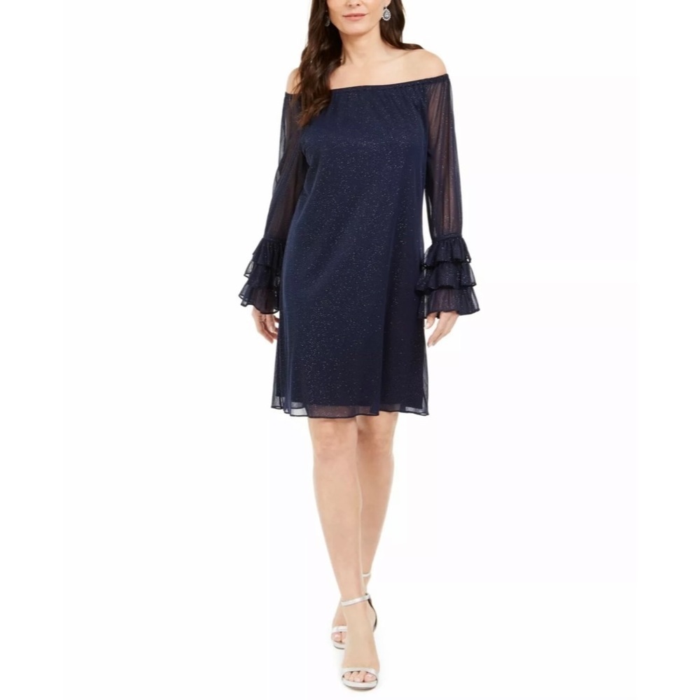 MSK Black Long Sleeve Off Shoulder Short Shift Party Dress XL NWT